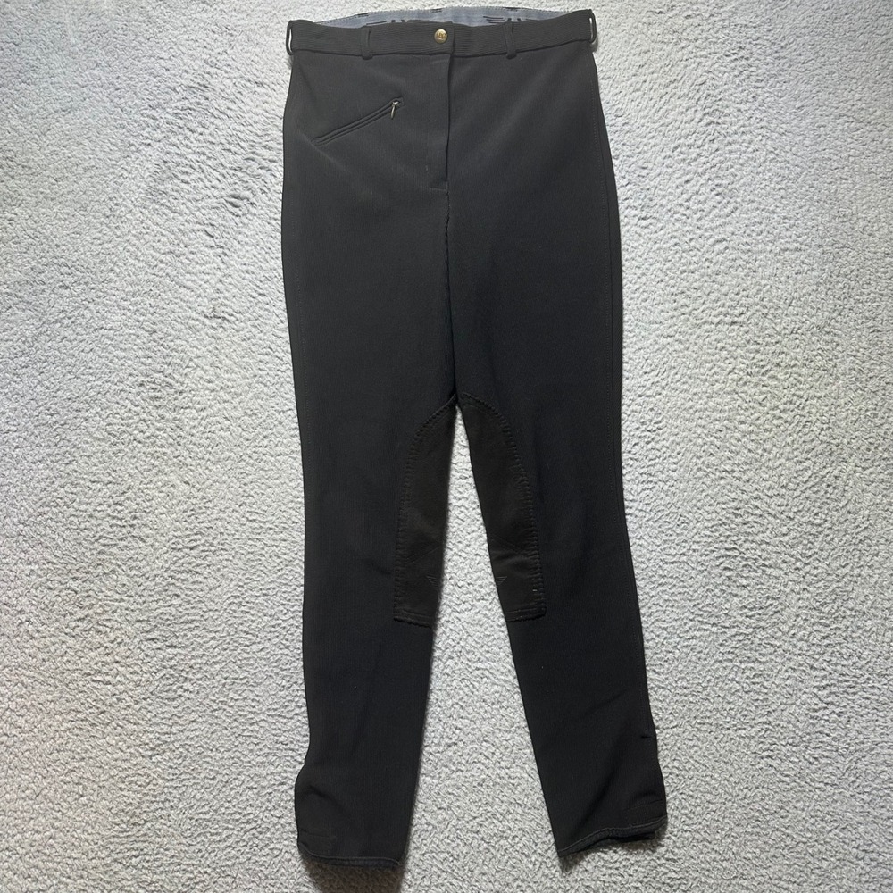 TuffRider JPC Ladies Riding Breeches Size 30 Black Front Zip Knee‎ Patch